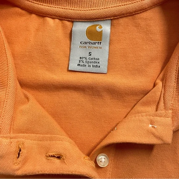 Carhartt Womens Polo Golf Shirt Size Small Short Sleeve Y2K Preppy Peach Orange - Picture 4 of 6